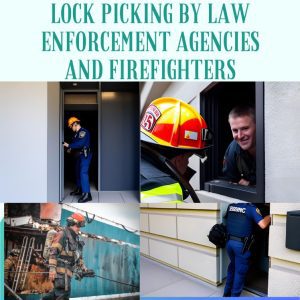 law enforcement agency workers performing lock picking to open the door for stuck people inside the door.fire fighters struggling to open the locked door and stucked people inside the room.
