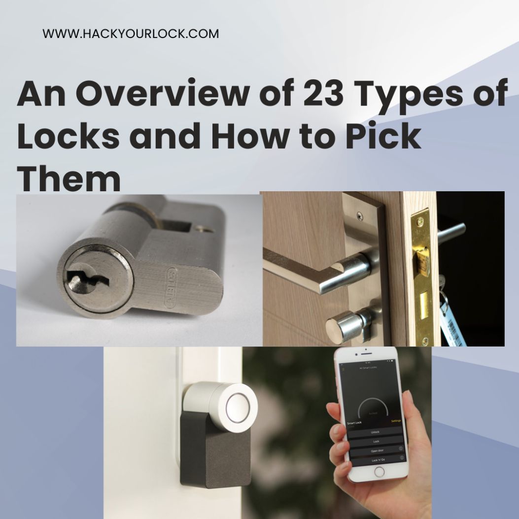 cylinder lock, front door lock and a smart lock with a smart phone along with the title of the article types of locks