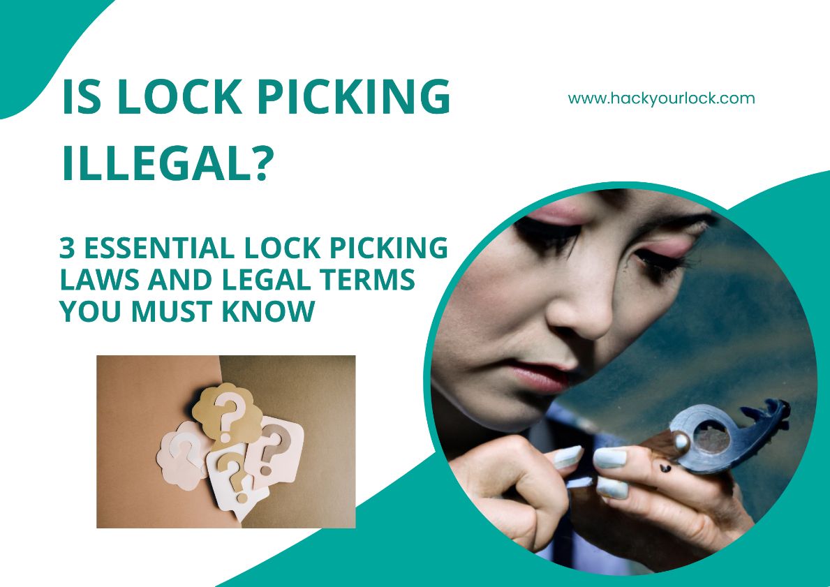 featured image of article Is lock picking illegal? mentioning the full title and pictures of question in mind is lock picking illegal and a lady doing lock picking on the other side.
