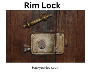 old locked Rim Lock installed on a door 
