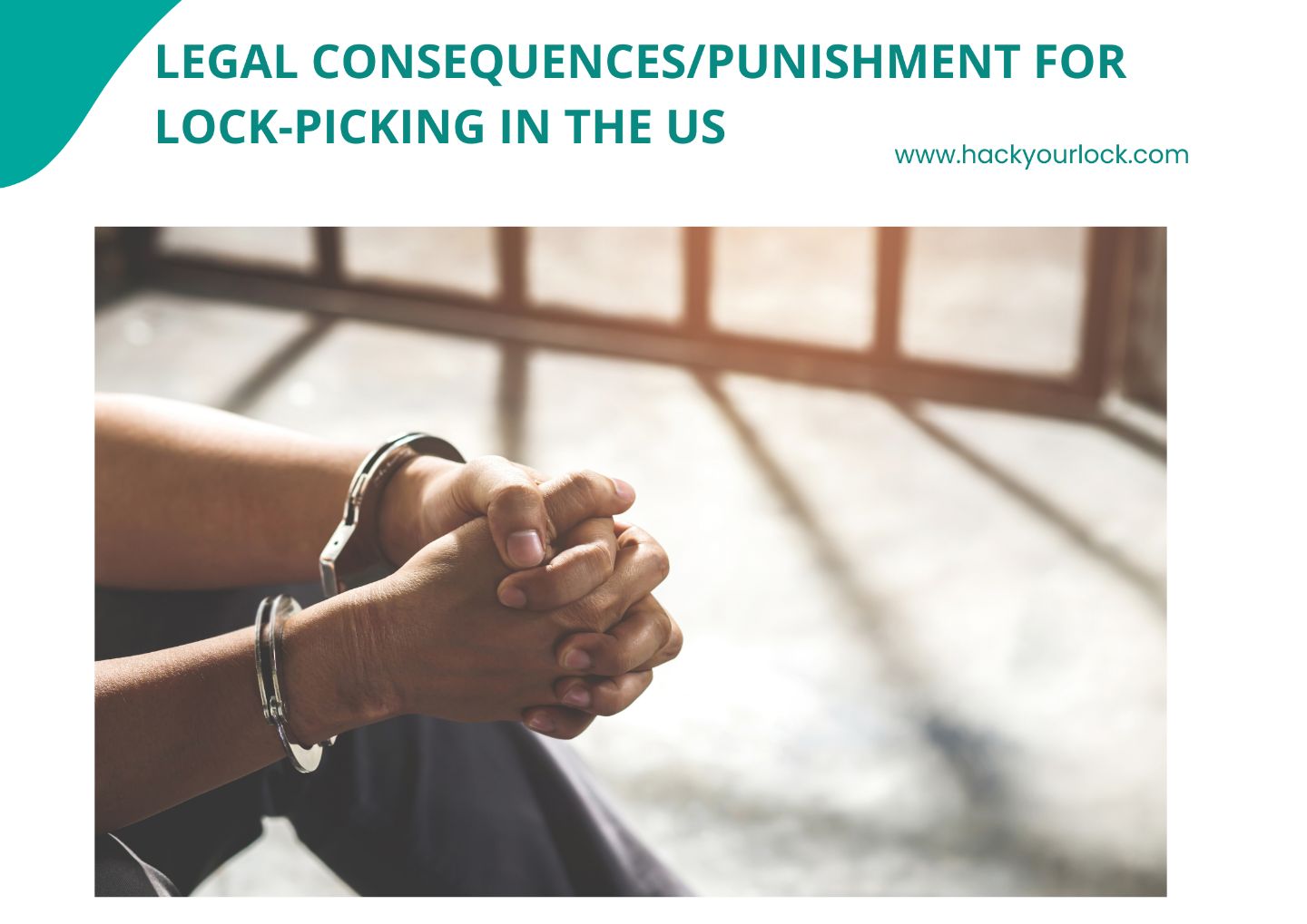 legal consequences of lock picking in Colorado state of the USA, shown symbolically with a man handcuffed sitting behind jail bars
