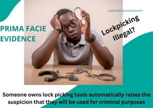 a person being handcuffed due to lock picking tools in his possession considering it prima facie evidence. he is resisting the decision with his expressions thinking what happened and why.