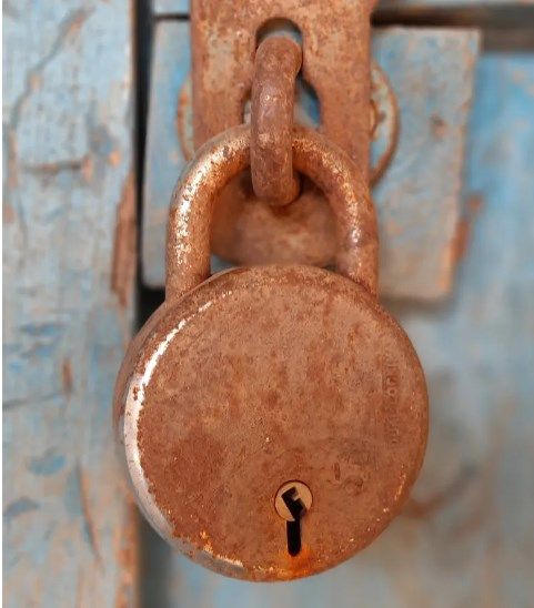 A lock turned brown in color due to rusting
