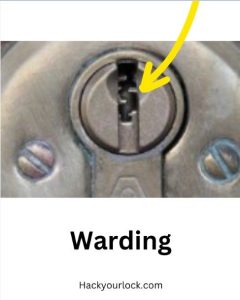 the warding which is part of pin tumbler lock being pointed out be an arrow