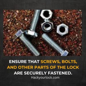 screws and bolts lying on brown background.symbolizing to tighten them in a lock for stopping the spinning of deadbolt lock