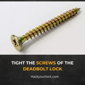 screw on white background showing message of tightening the screw of deadbolt lock for fixing spinning lock