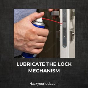 lock lunrication with spray on a white door lock