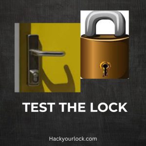 lock in brown on right side and a door lock on the right side with text written of test the lock