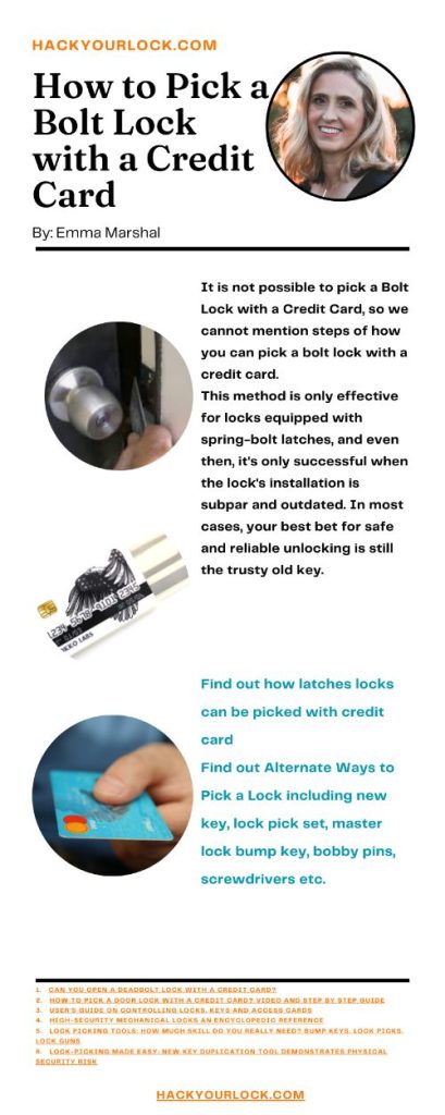 how to pick a bolt lock with a credit card- infographics by emma marshal hackyourlock.com