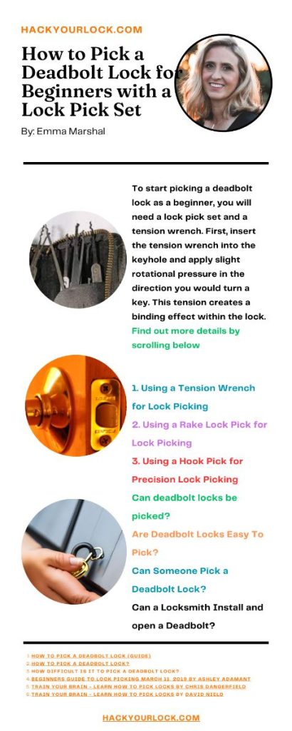 How to Pick a Deadbolt Lock for Beginners with a Lock Pick Set-infographics by emma marshal hackyourlock.com