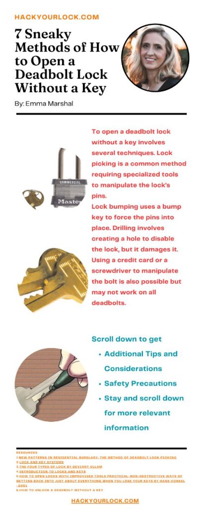 how to open a deadbolt lock without a key - infographics by Emma Marshal hackyourlock.com