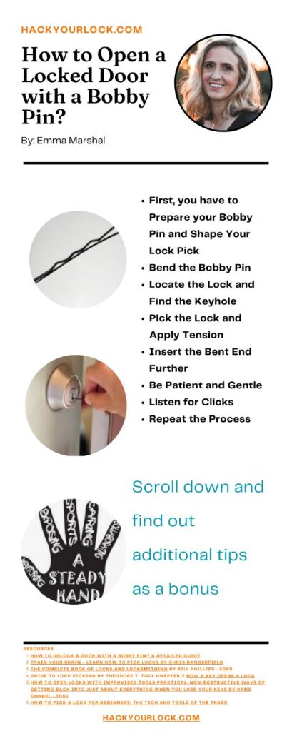 how to open a locked door with a bobby pin- infgraphics by emma marshal