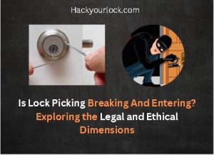 is lock picking breaking and entering title with a burglar on the right side and a hand picking the door lock with tools