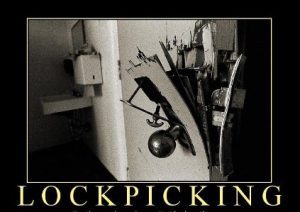 a broken door displaying lockpicking symbolizing history of lock picking