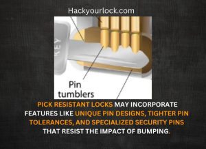 pick resistant lock with reduced impacts of bumping shoown by a key inside pins of tumbler lock