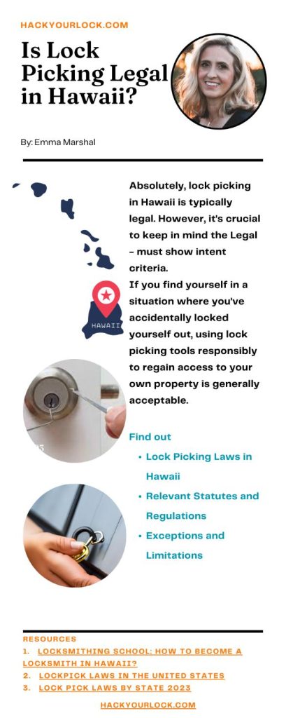 Is Lock Picking Legal in Hawaii? infographics by Emma Marshal hackyourlock.com