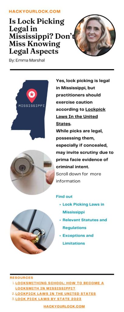 Is Lock Picking Legal in Mississippi? infographics by Emma Marshal Hackyourlock.com