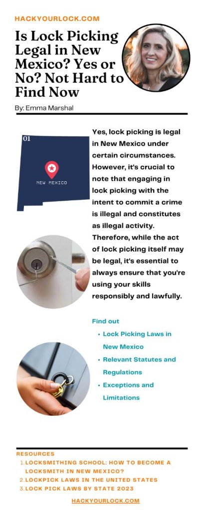 Is Lock Picking Legal in New Mexico? Yes or No? Not hard to find now. infographics by Emma Marshal Hackyourlock.com