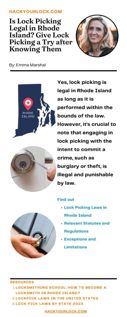 Is Lock Picking Legal in Rhode Island? Give Lock Picking a Try after Knowing Them. infographics by Emma Marshal Hackyourlock.com