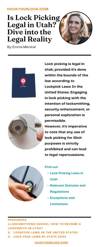 Is Lock Picking Legal in Utah? Dive into the Legal Reality. infographics by Emma Marshal Hackyourlock.com