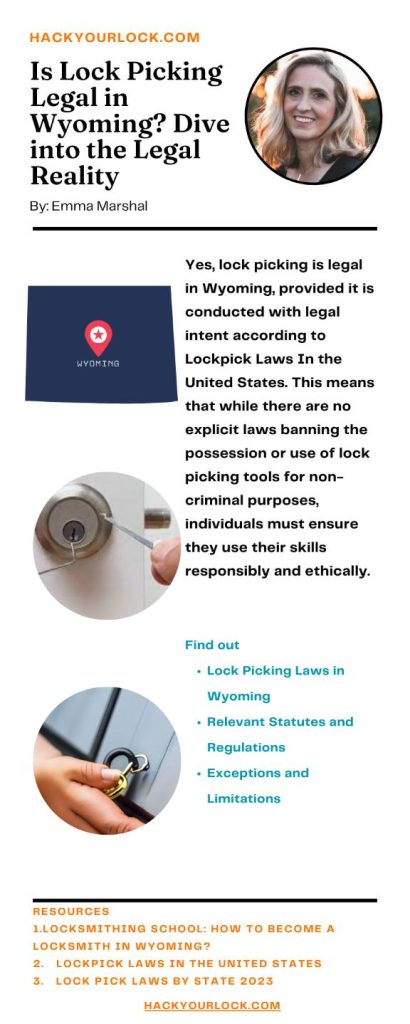 Is Lock Picking Legal in Wyoming? Dive into the Legal Reality. infographics by Emma Marshal Hackyourlock.com