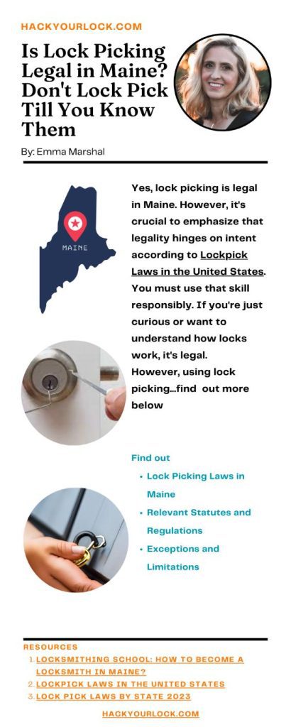 Is Lock Picking Legal in Maine? infographics by Emma Marshal Hackyourlock.com