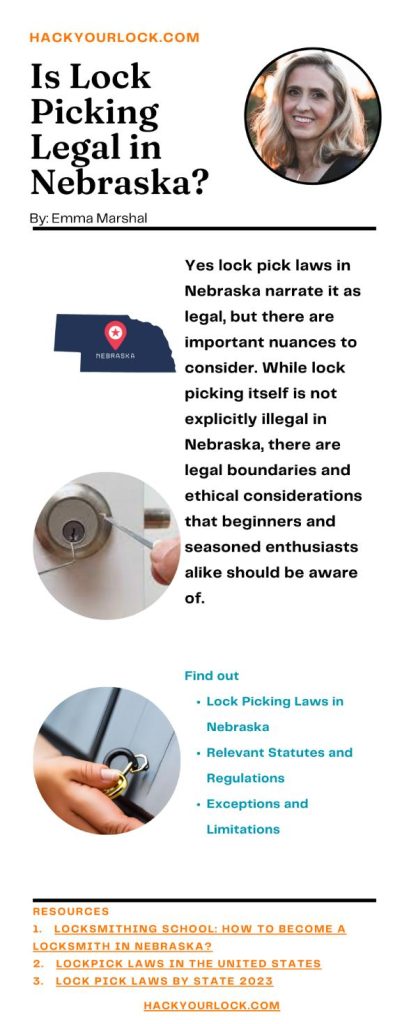 Is Lock Picking Legal in Nebraska? infographics by Emma Marshal Hackyourlock.com